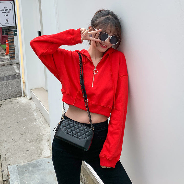 Damen moderner cropped Kapuzenpullover mit Schlüsselring Drune