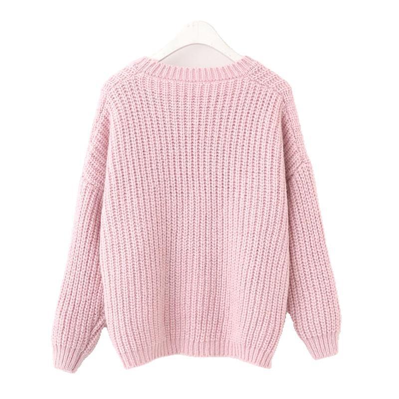 Damen lässiger Strickpullover mit einzigartigen Knopfdetails und weitem Schnitt Drune