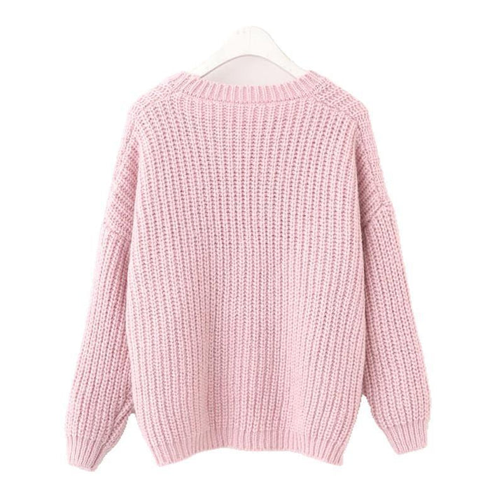 Damen lässiger Strickpullover mit einzigartigen Knopfdetails und weitem Schnitt Drune