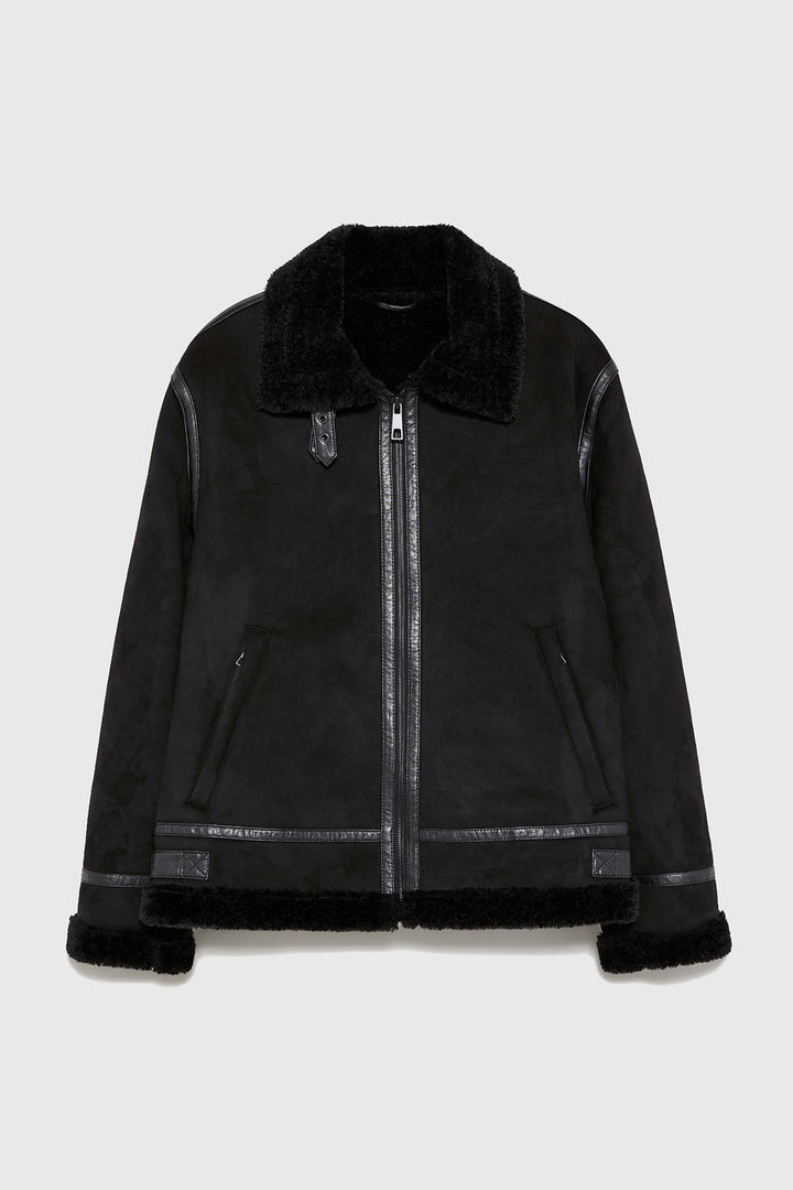 Damen lässige Shearlingjacke mit hochwertigem Obermaterial und komfortablem Innenfutter Drune