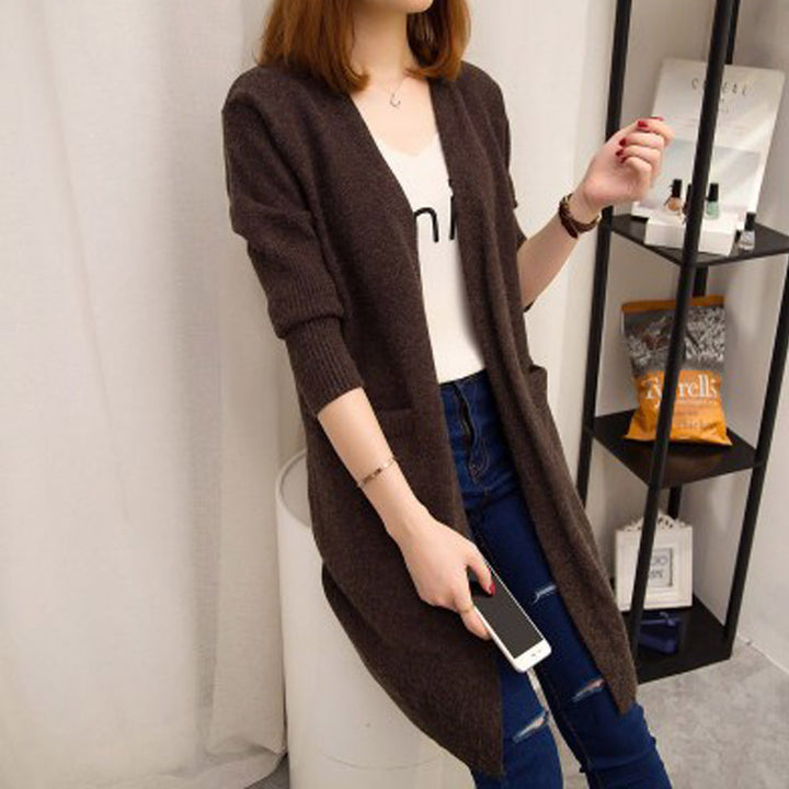 Damen Langer Strickcardigan mit offenen Vorderteilen und tiefen Taschen Drune