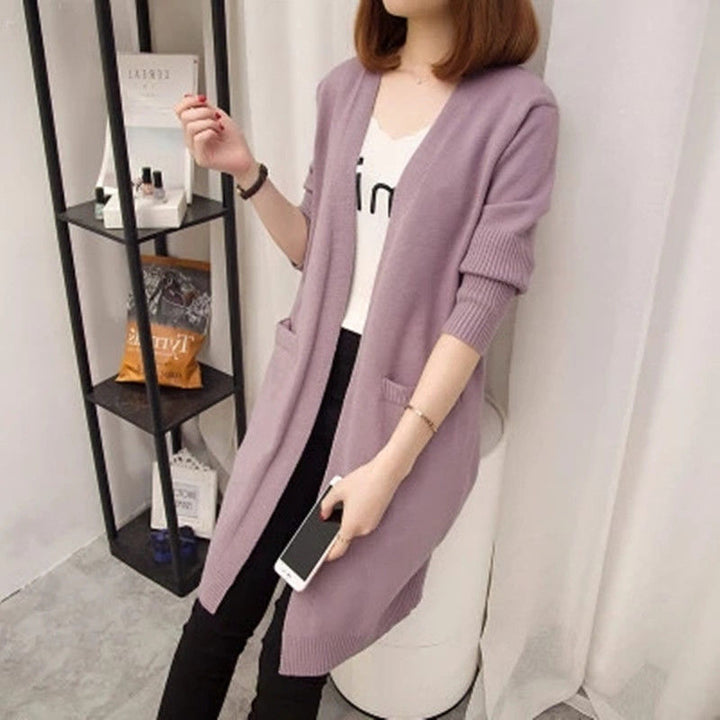 Damen Langer Strickcardigan mit offenen Vorderteilen und tiefen Taschen Drune