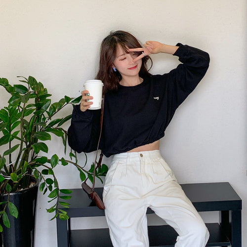 Damen lässiger cropped Pullover mit hochgeschlossenem Kragen Drune