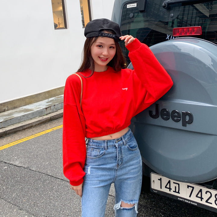 Damen lässiger cropped Pullover mit hochgeschlossenem Kragen Drune