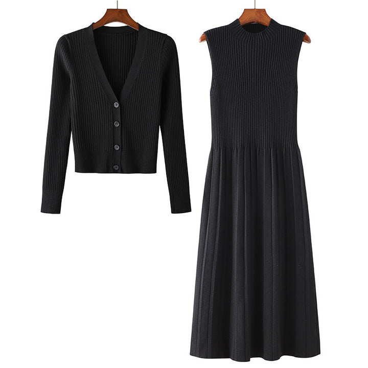 Damen Strickkleid mit passendem Cardigan und Rippenstruktur Drune
