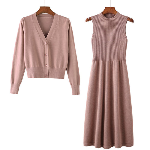 Damen Strickensemble mit V-Ausschnitt und feiner Rippstruktur Drune