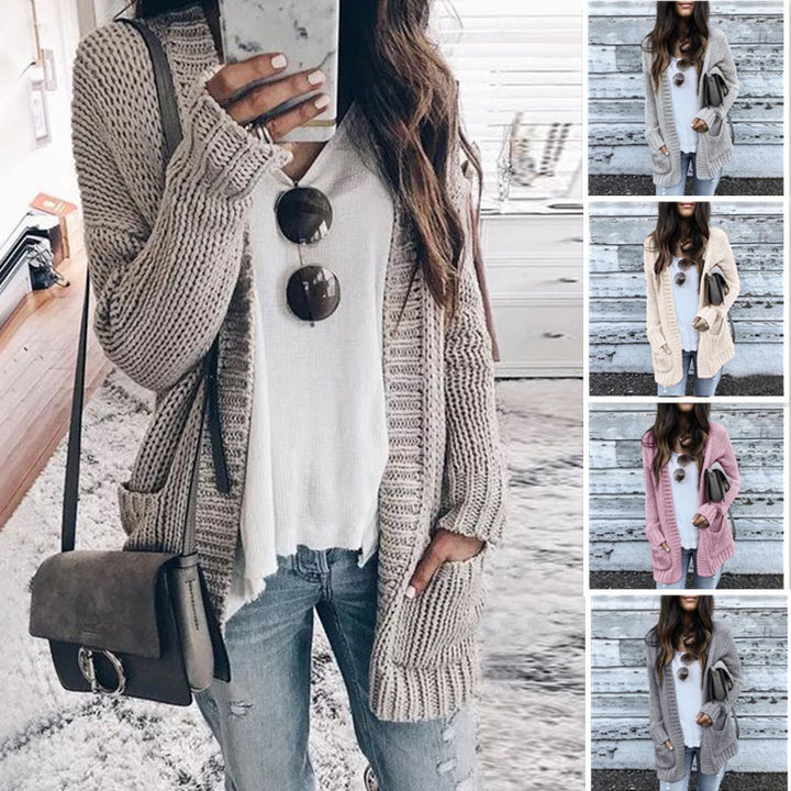 Damen Grobstrickjacke mit tiefen Taschen und lässigem Schnitt Drune
