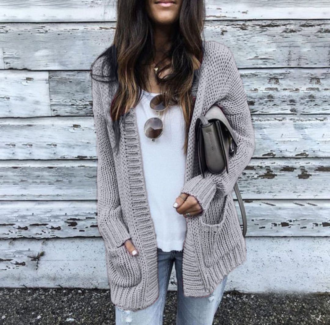 Damen Grobstrickjacke mit tiefen Taschen und lässigem Schnitt Drune