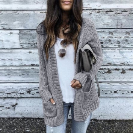 Damen Grobstrickjacke mit tiefen Taschen und lässigem Schnitt Drune