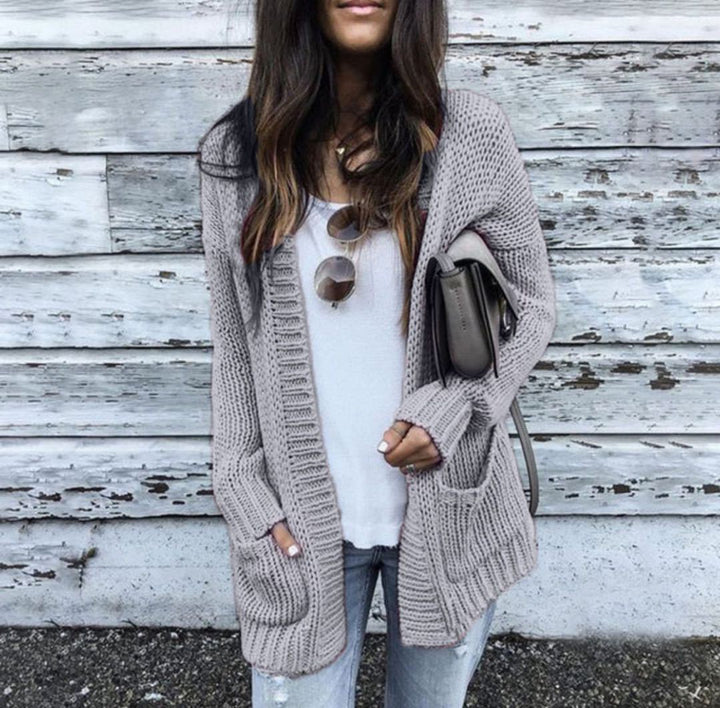 Damen Grobstrickcardigan mit großen Taschen und offener Front Drune