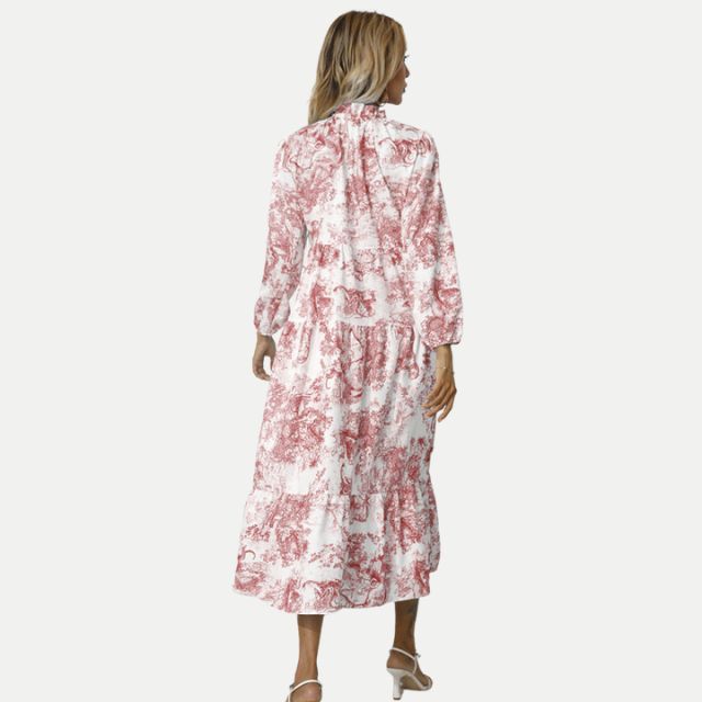 Drune | Toile-Druck Midi-Kleid mit hohem Kragen