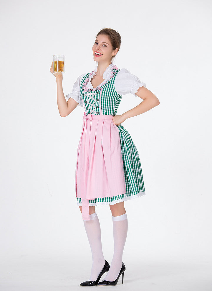 Damen nan traditionelles Oktoberfest Dirndl mit Rüschenbluse, geschnürtem Mieder und Schleifen-Schürze Drune