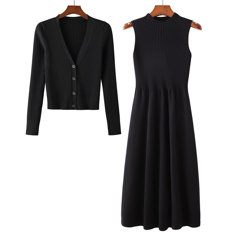 Damen Strickensemble mit V-Ausschnitt und feiner Rippstruktur Drune