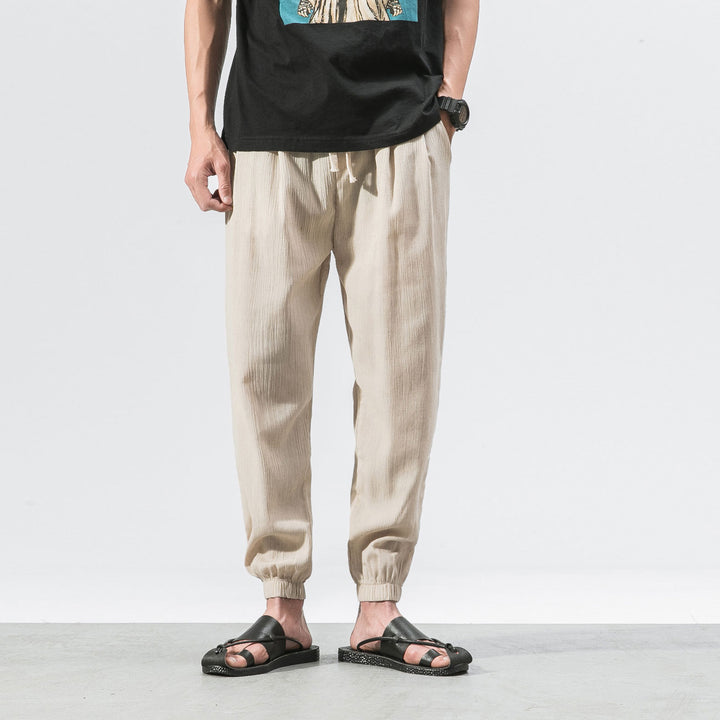 Herren nan leichte Leinenhose mit Tunnelzug und elastischen Bündchen Drune