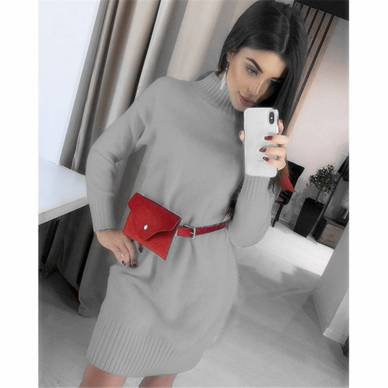 Damen Strickkleid mit hohem Kragen Drune