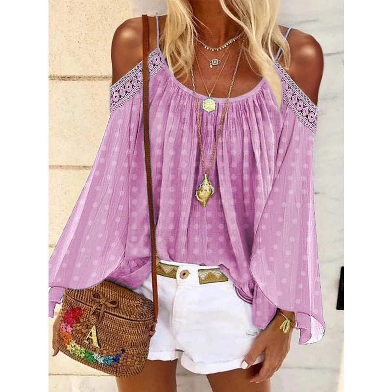 Damen Bluse mit schulterfreiem Design und Volants Drune
