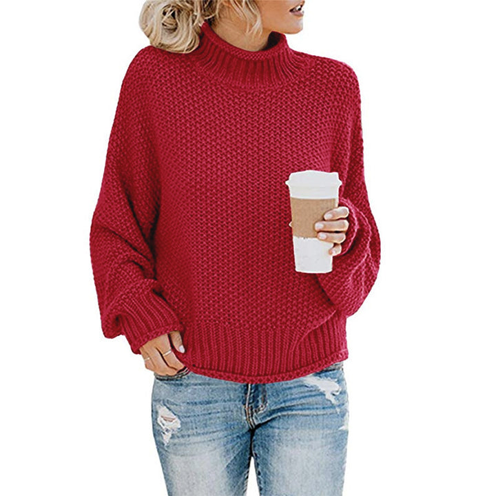 Damen Grobstrickpullover mit hohem Kragen und weitem Schnitt Drune