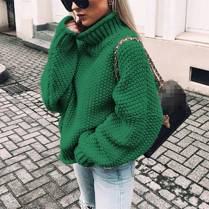 Damen Grobstrickpullover mit hochgeschlossenem Kragen und weiten Ärmeln Drune