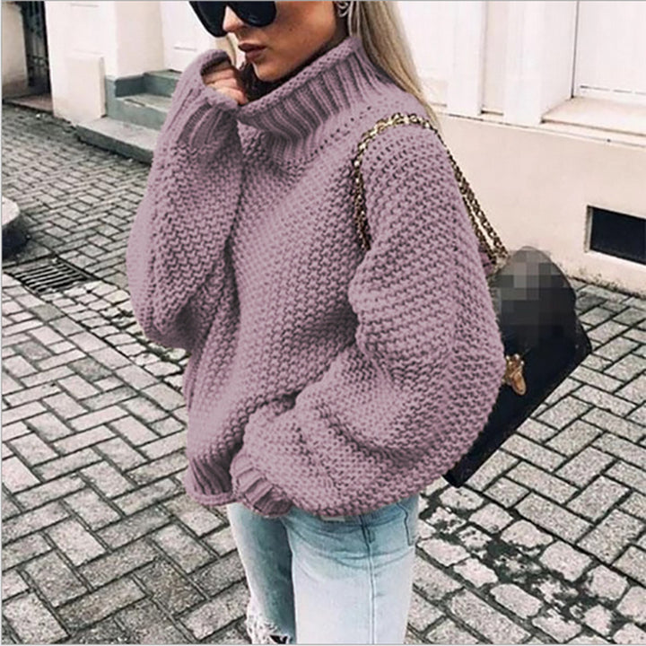 Damen Kuscheliger Strickpullover mit hohem Kragen und lockerer Passform Drune
