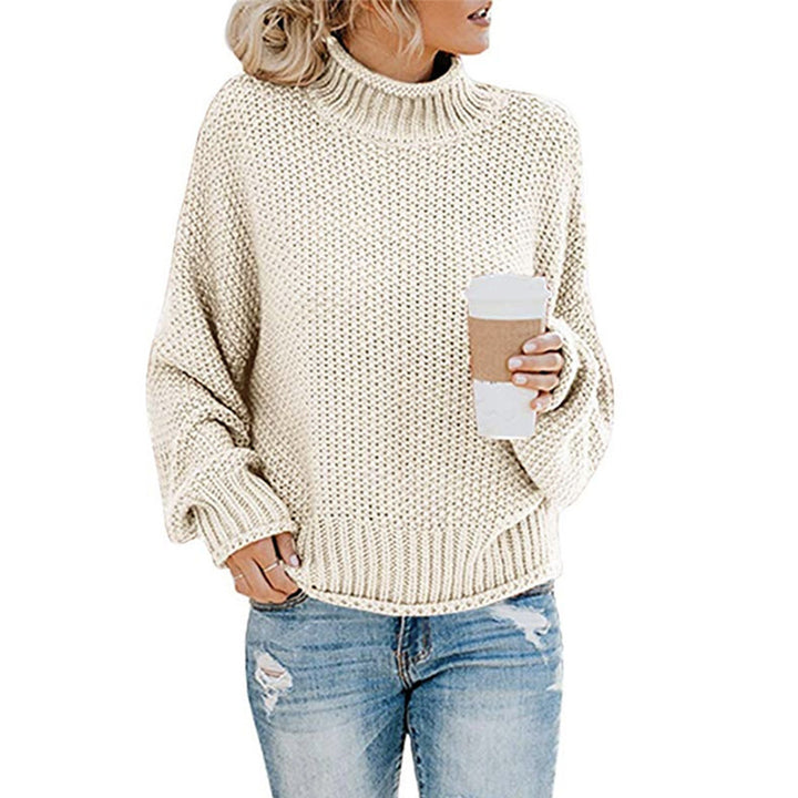 Damen Kuscheliger Strickpullover mit hohem Kragen und lockerer Passform Drune