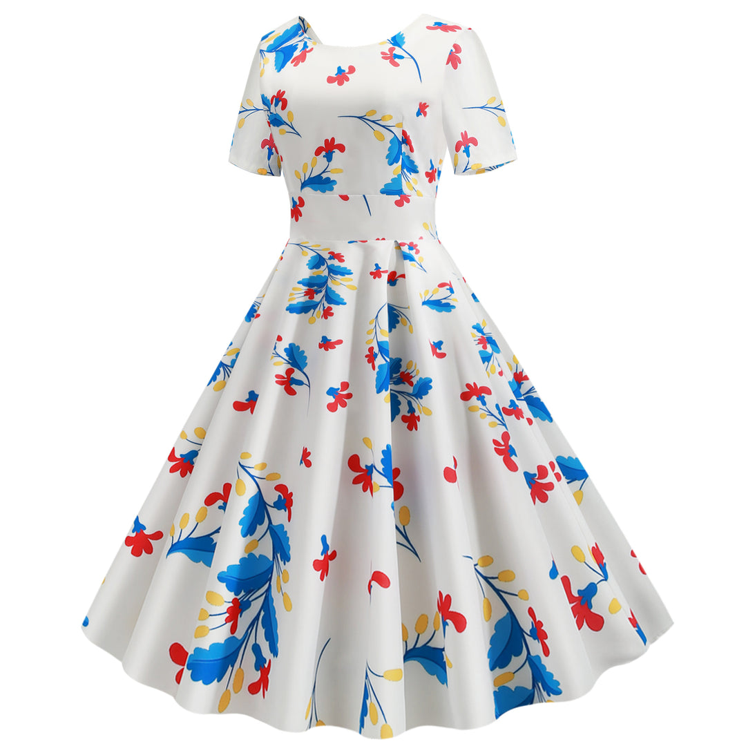 Damen Swingkleid mit floralen Druckdetails und elegantem schwingendem Rock Drune