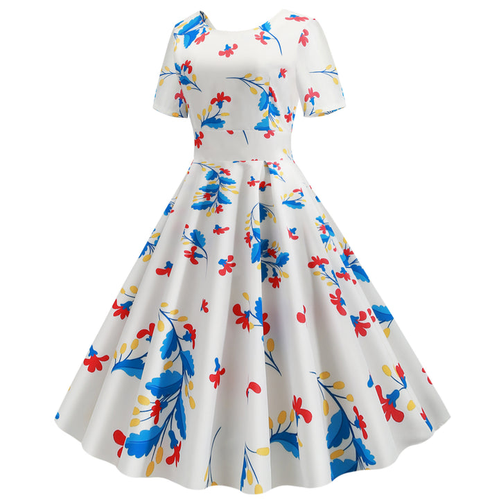 Damen Swingkleid mit floralen Druckdetails und elegantem schwingendem Rock Drune
