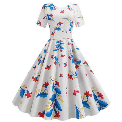 Damen Swingkleid mit floralen Druckdetails und elegantem schwingendem Rock Drune