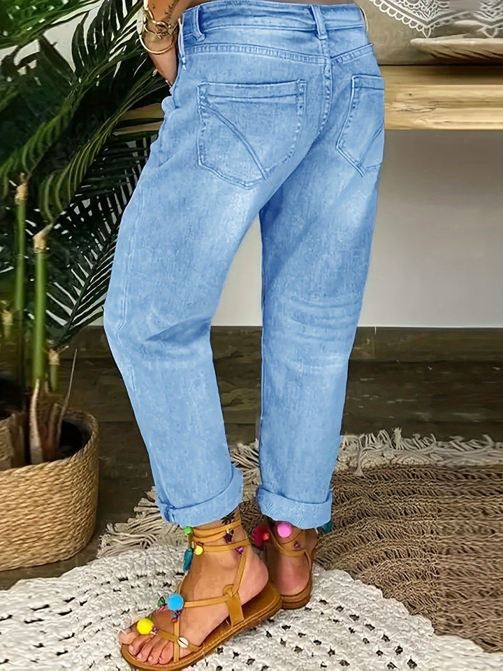Drune | Verwitterte Blaue Damen Stretchjeans