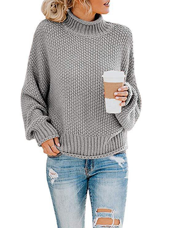 Damen Grobstrickpullover mit hochgeschlossenem Kragen und weiten Ärmeln Drune