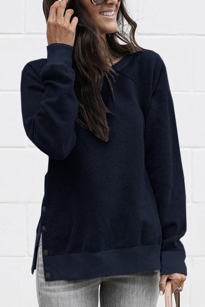 Damen lässiger Sweatpullover mit seitlichen Druckknöpfen Drune