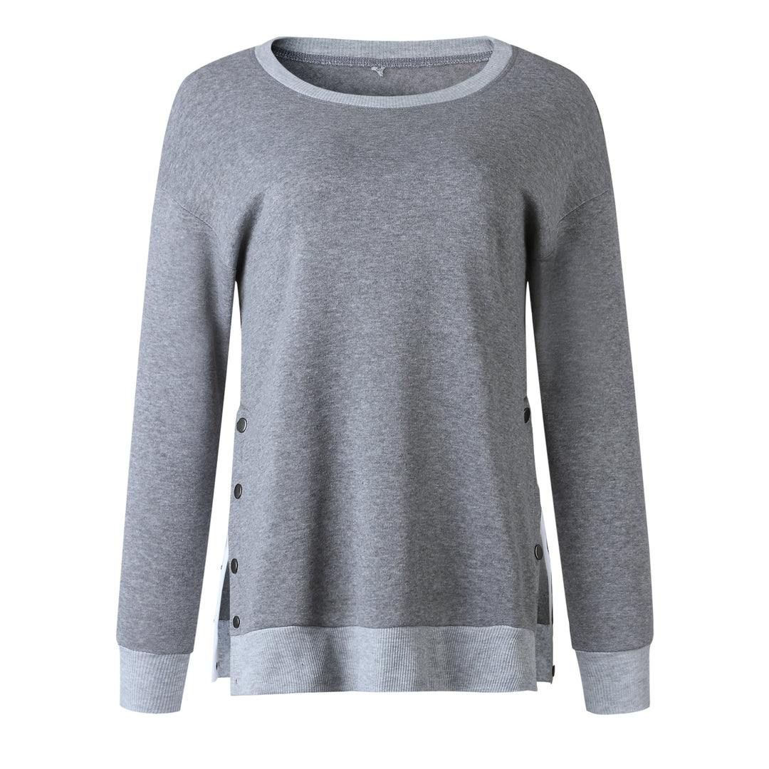 Damen lässiger Sweatpullover mit seitlichen Druckknöpfen Drune