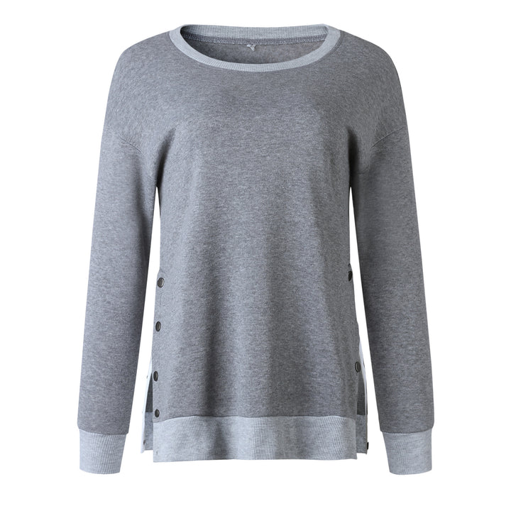 Damen lässiger Sweatpullover mit seitlichen Druckknöpfen Drune