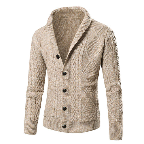 Herren Strickjacke mit modernem Zopfmuster und schickem Schalkragen Drune