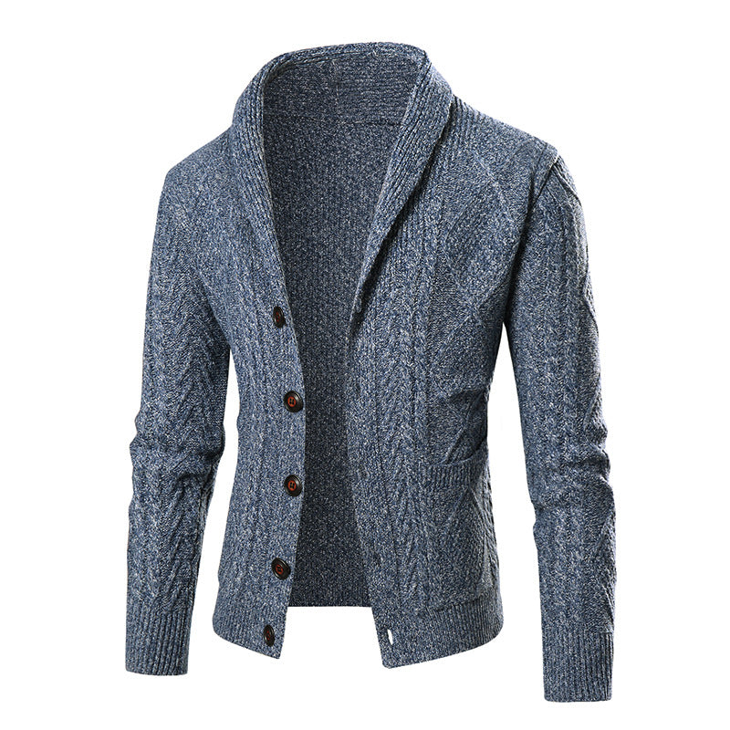 Herren Strickjacke mit modernem Zopfmuster und schickem Schalkragen Drune