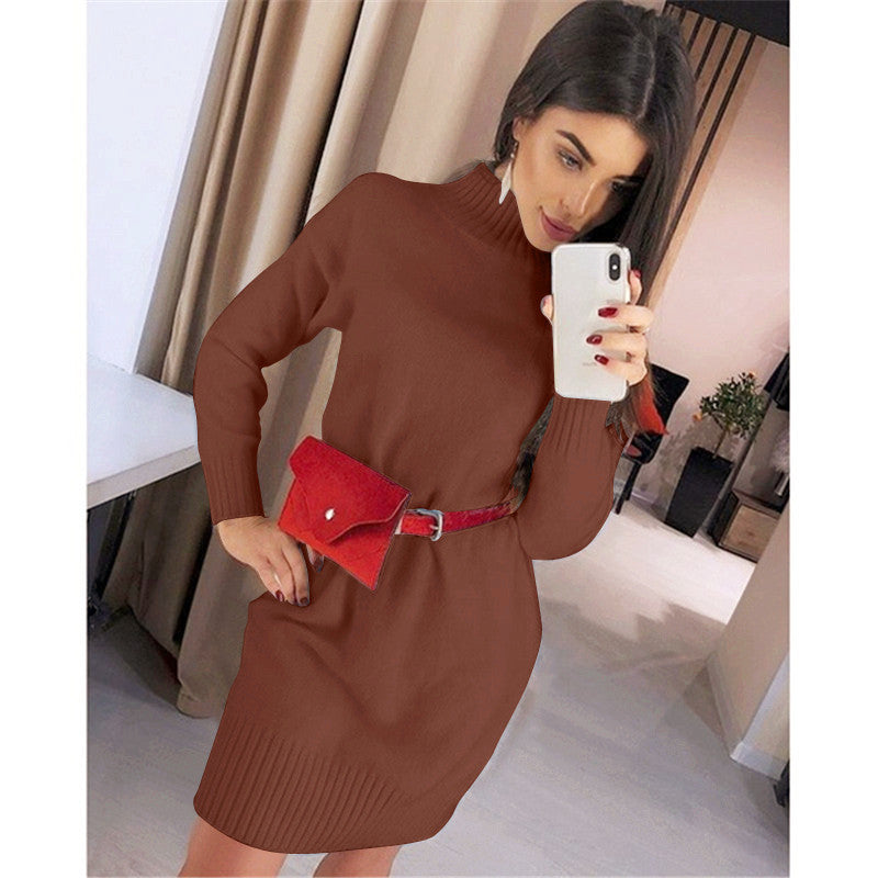 Damen Strickkleid mit hohem Kragen Drune