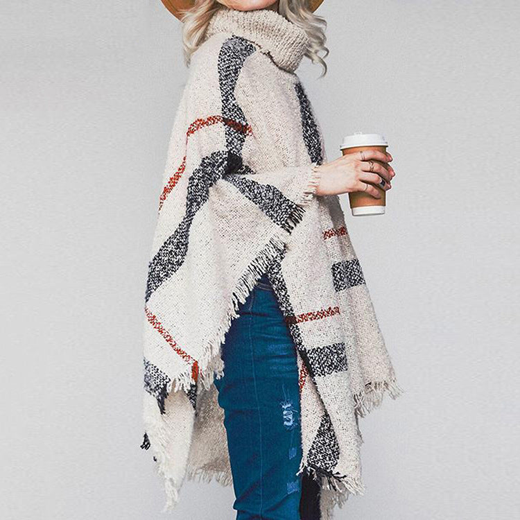 Damen Strickponcho mit asymmetrischem Schnitt und modischem Kragen Drune