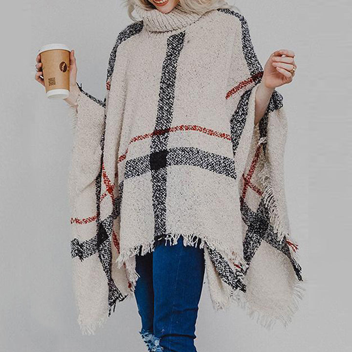 Damen Strickponcho mit asymmetrischem Schnitt und modischem Kragen Drune