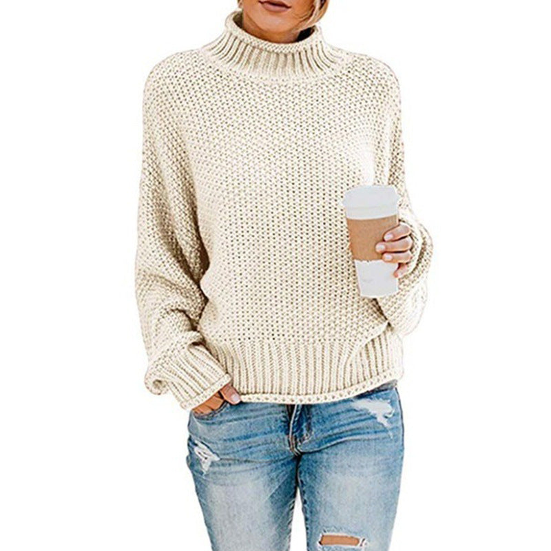 Damen Grobstrickpullover mit hochgeschlossenem Kragen und weiten Ärmeln Drune