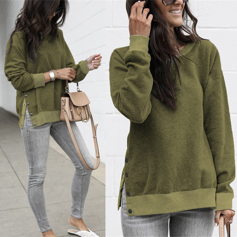 Damen lässiger Sweatpullover mit seitlichen Druckknöpfen Drune