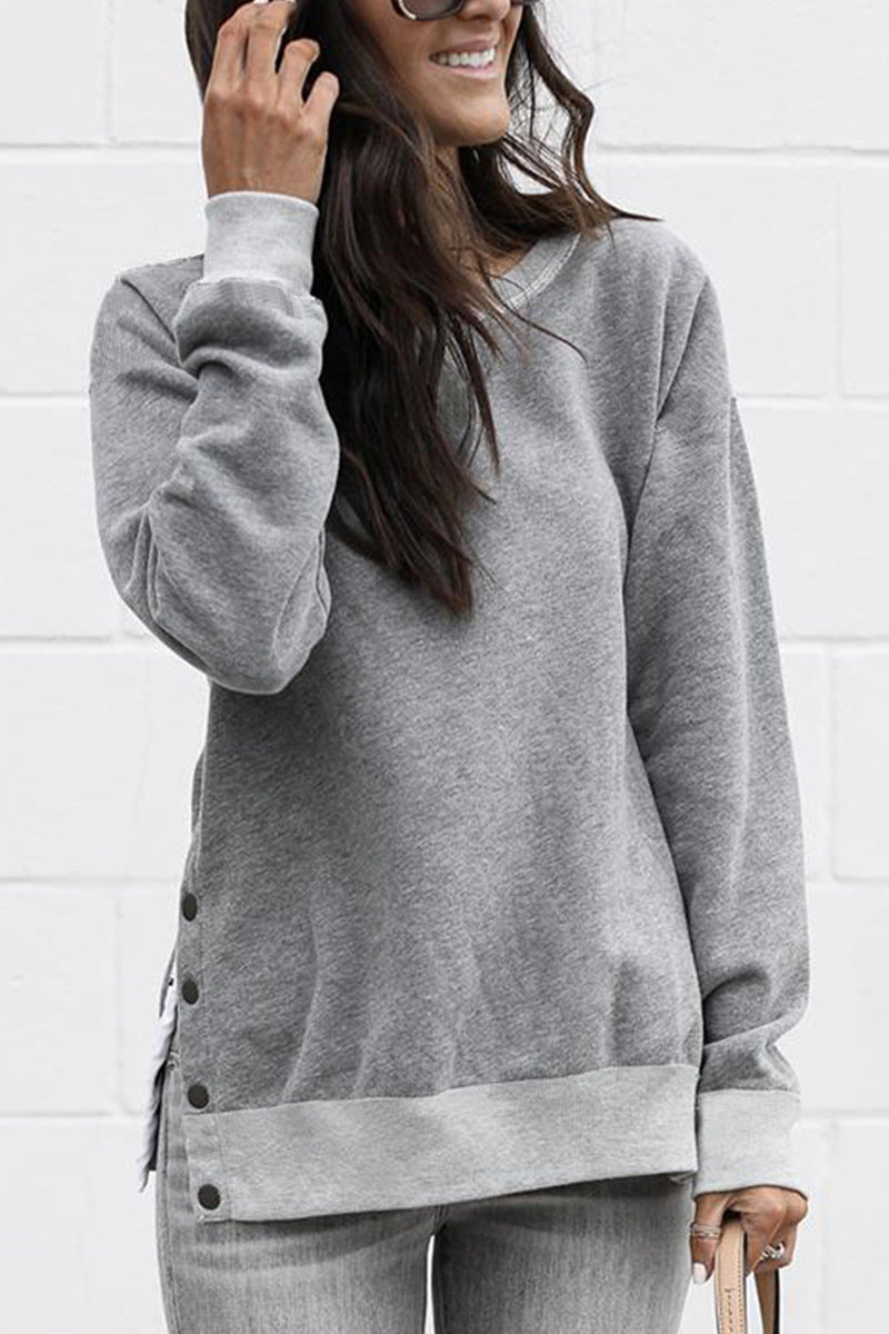 Damen lässiger Sweatpullover mit seitlichen Druckknöpfen Drune