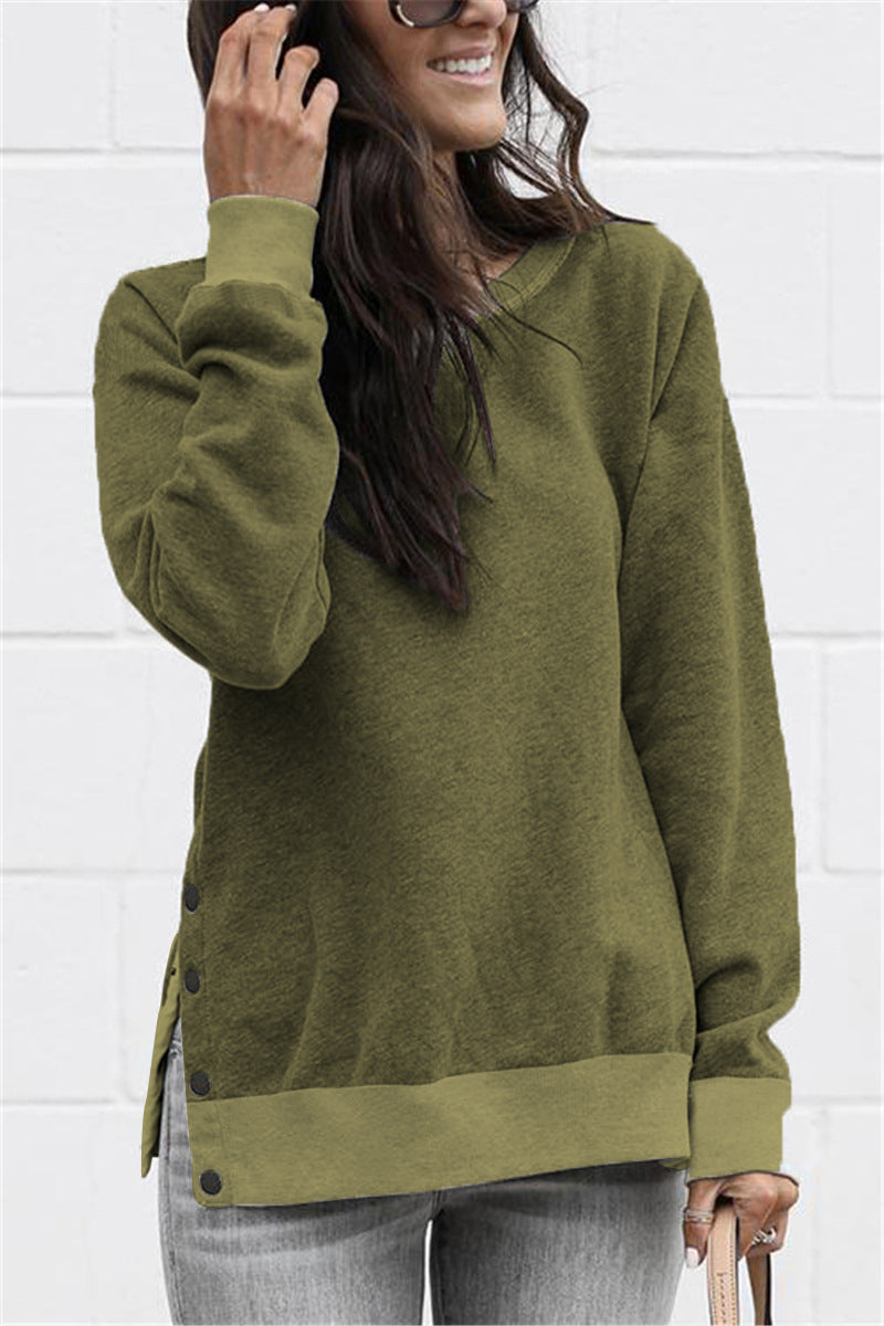 Damen lässiger Sweatpullover mit seitlichen Druckknöpfen Drune