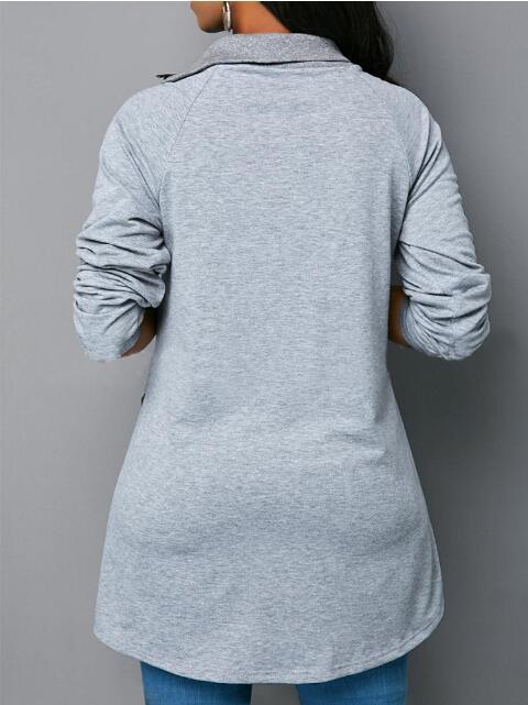 Damen lässiger Zipper-Pullover mit asymmetrischem Saum und Stehkragen Drune