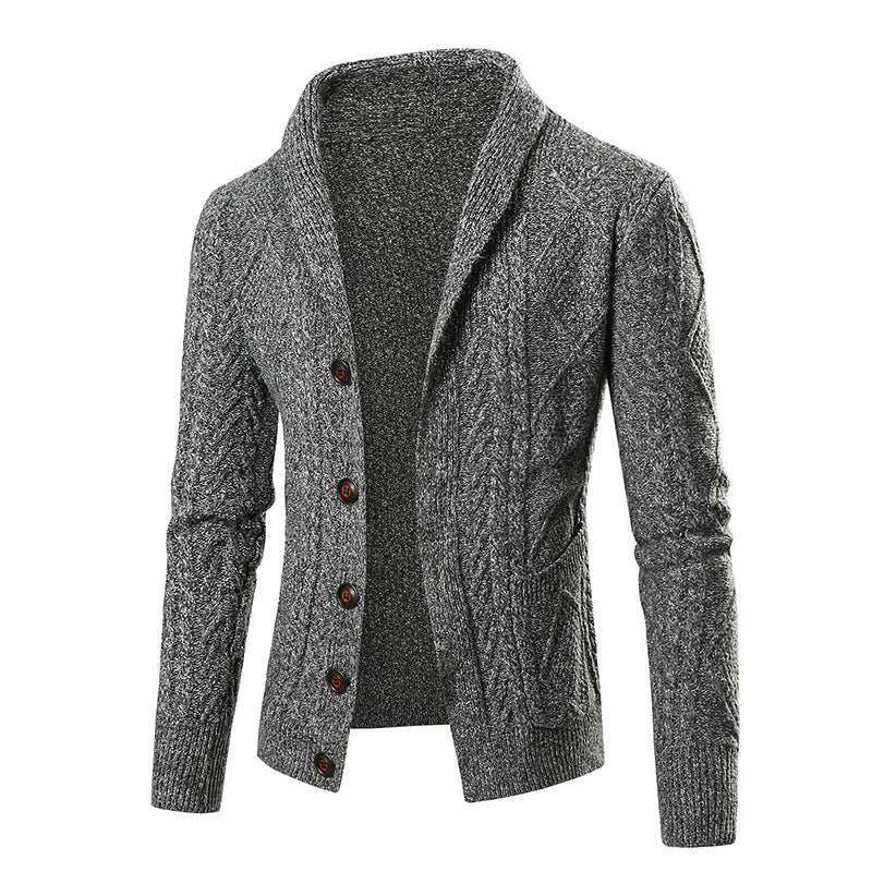 Herren Strickjacke mit modernem Zopfmuster und schickem Schalkragen Drune