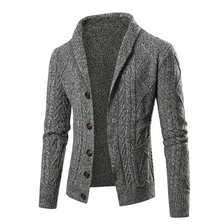 Herren Strickjacke mit modernem Zopfmuster und schickem Schalkragen Drune