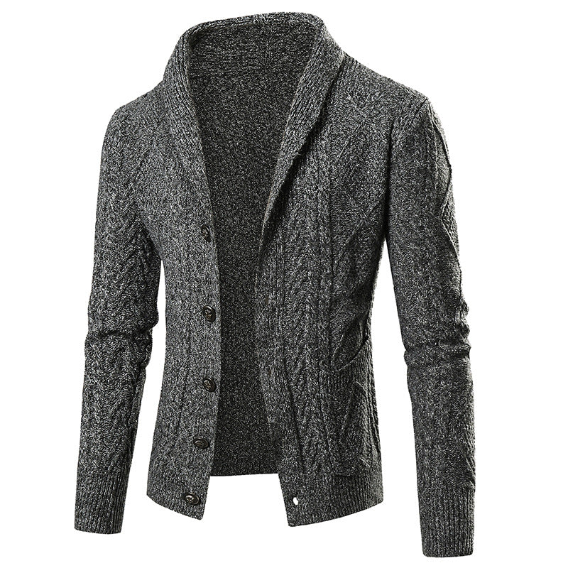 Herren Strickjacke mit modernem Zopfmuster und schickem Schalkragen Drune