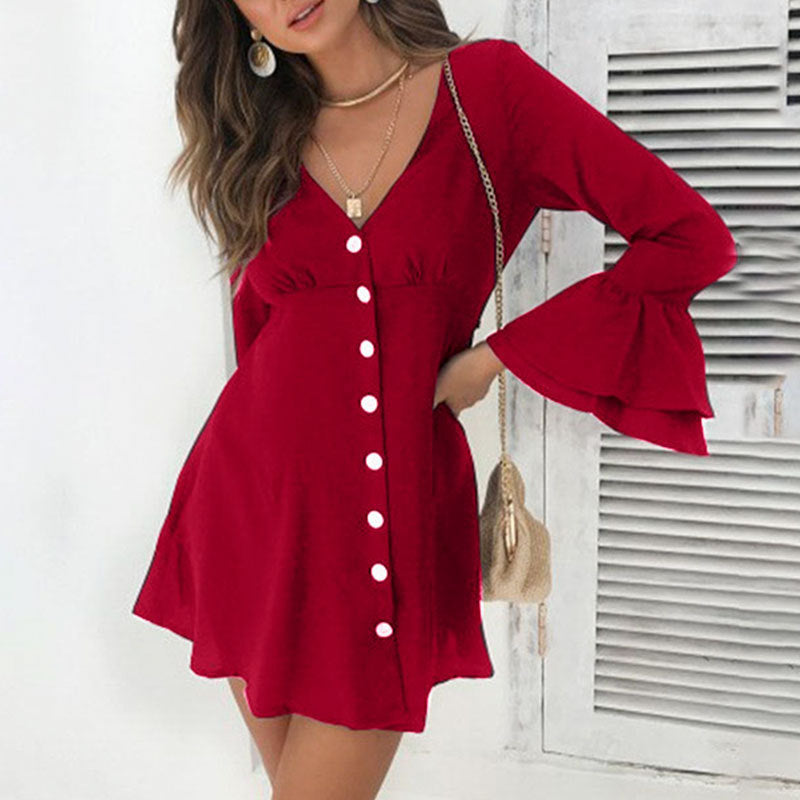 Damen Knielanges Kleid mit Rüschendetails und praktischen Knopfverschluss Drune