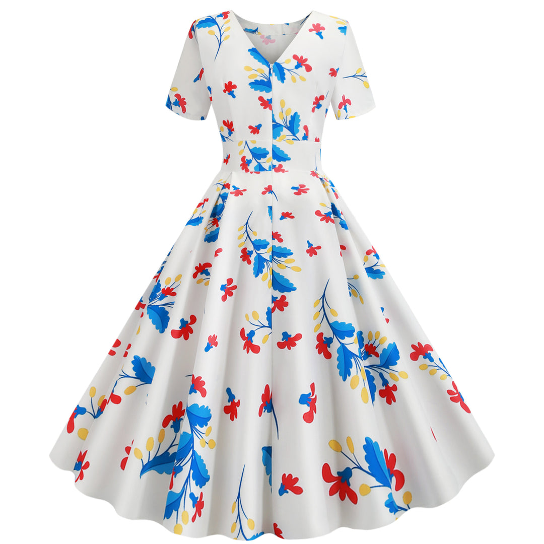 Damen Swingkleid mit floralen Druckdetails und elegantem schwingendem Rock Drune