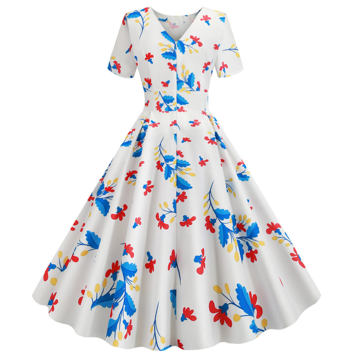 Damen Swingkleid mit floralen Druckdetails und elegantem schwingendem Rock Drune