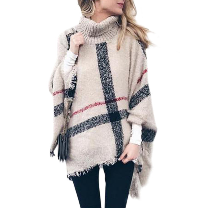 Damen Strickponcho mit asymmetrischem Schnitt und modischem Kragen Drune