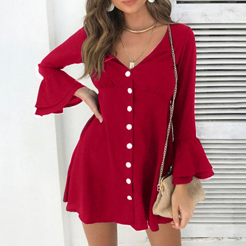 Damen Knielanges Kleid mit Rüschendetails und praktischen Knopfverschluss Drune
